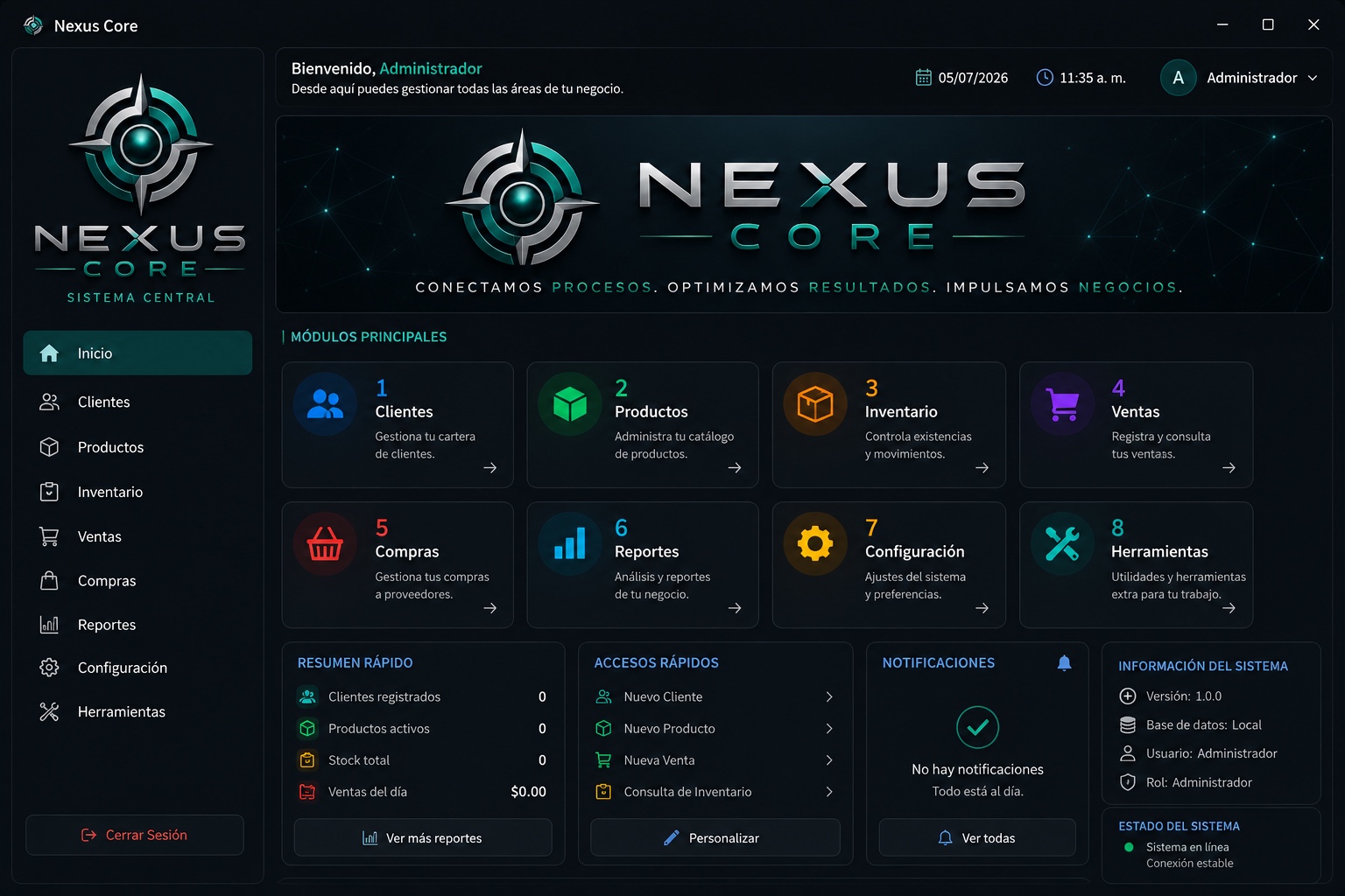 Diseño objetivo del sistema Nexus Core
